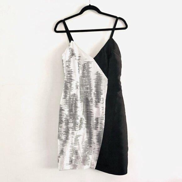 Bibhu Mohapatra Mini Dress 4 Two Face Jacquard Silver Black Luxury Cocktail Silk - Picture 5 of 16